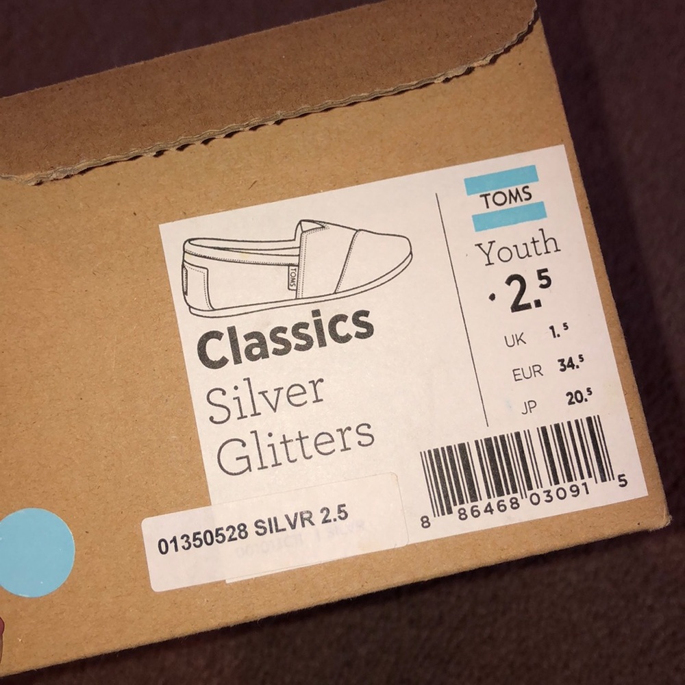 TOMS Silver Glitters Slip On Shoes - Picture 7 of 8